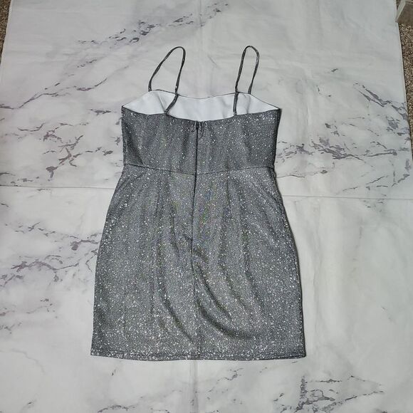 Lulu's Silver Sparkle Spaghetti Strap Mini Dress - Picture 6 of 6